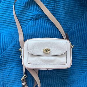 Coach Cream and Tan Crossbody Bag with Gold Hardware